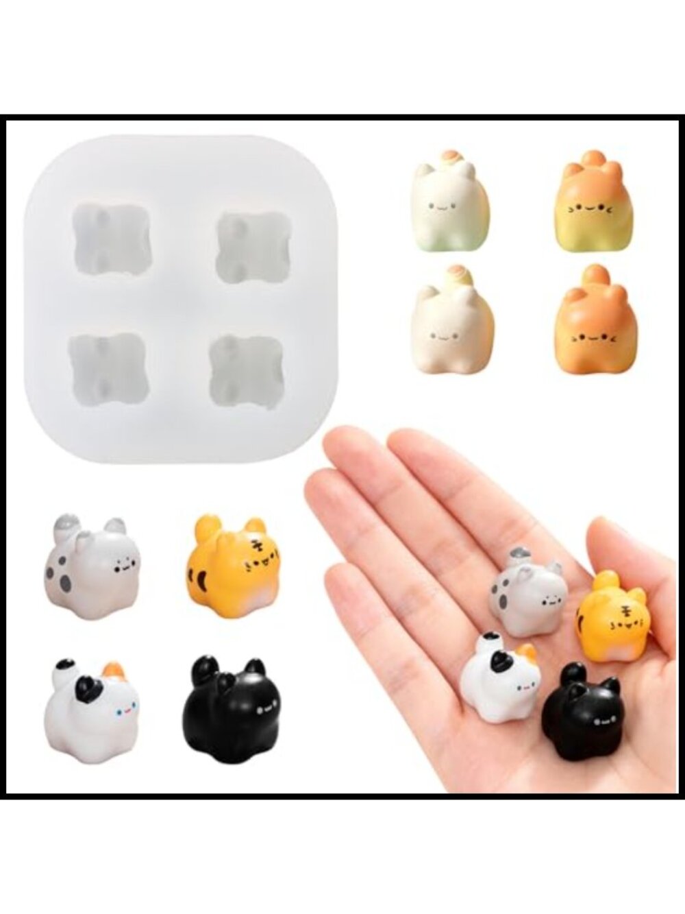 Silicone Resin Mold 4-Cavity Tiny Cat DIY Epoxy Casting Dollhouse